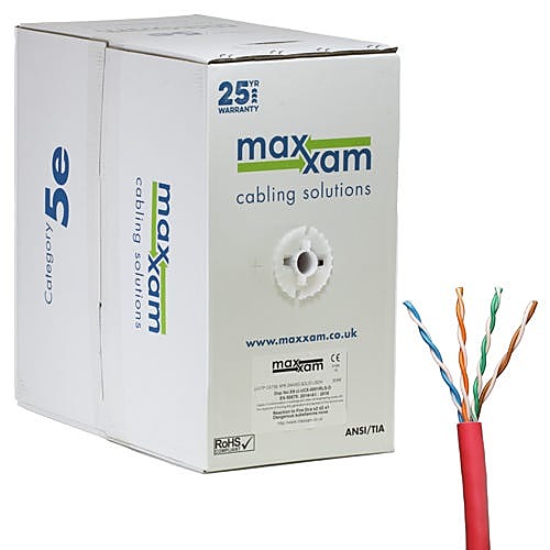 305m CAT5e Network Cable Red U/UTP LSZH Solid 24AWG Dca