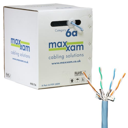 305m CAT6A Network Cable Ice Blue U/FTP LSZH Solid 23AWG Dca