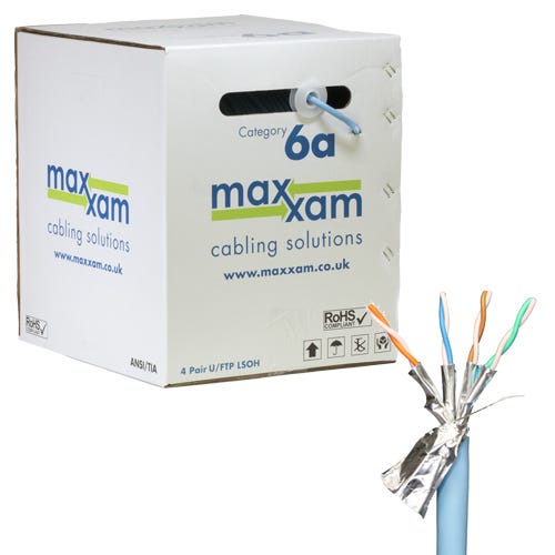 305m CAT6A Network Cable Ice Blue F/FTP LSZH Solid 23AWG B2ca