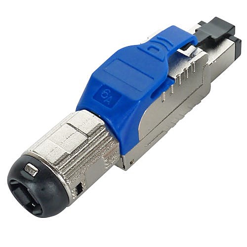 Cat6A Shielded Field Termination RJ45 Plug, Tool-Less, Blue