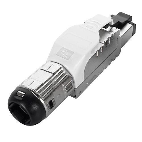 Cat6A Shielded Field Termination RJ45 Plug, Tool-Less, White