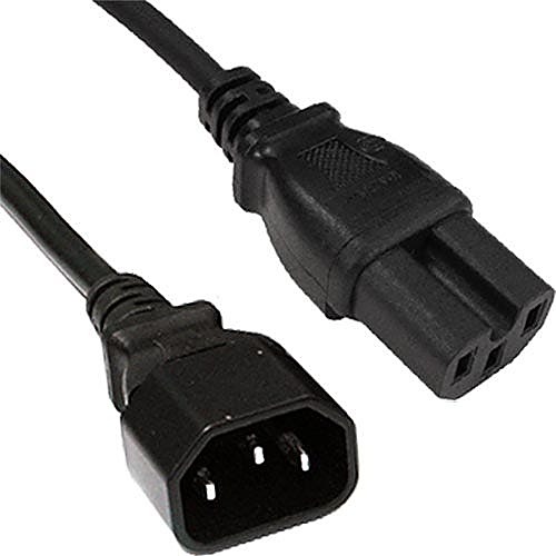 1m C14 to C15 Power Extension Cable Black Rubber 1.0mm