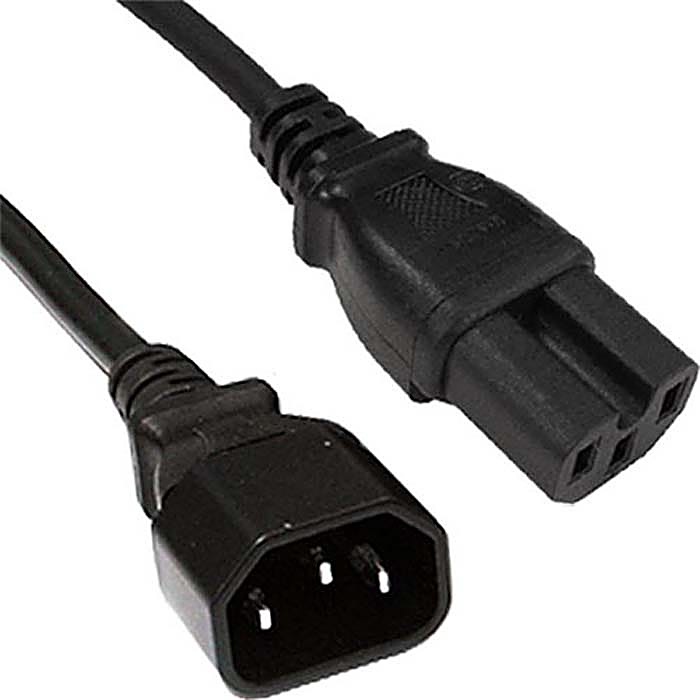 5m C14 to C15 Power Extension Cable Black Rubber 1.0mm