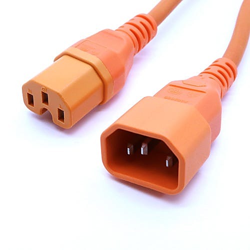 0.5m C14 to C15 Power Extension Cable Orange Rubber 1.0mm