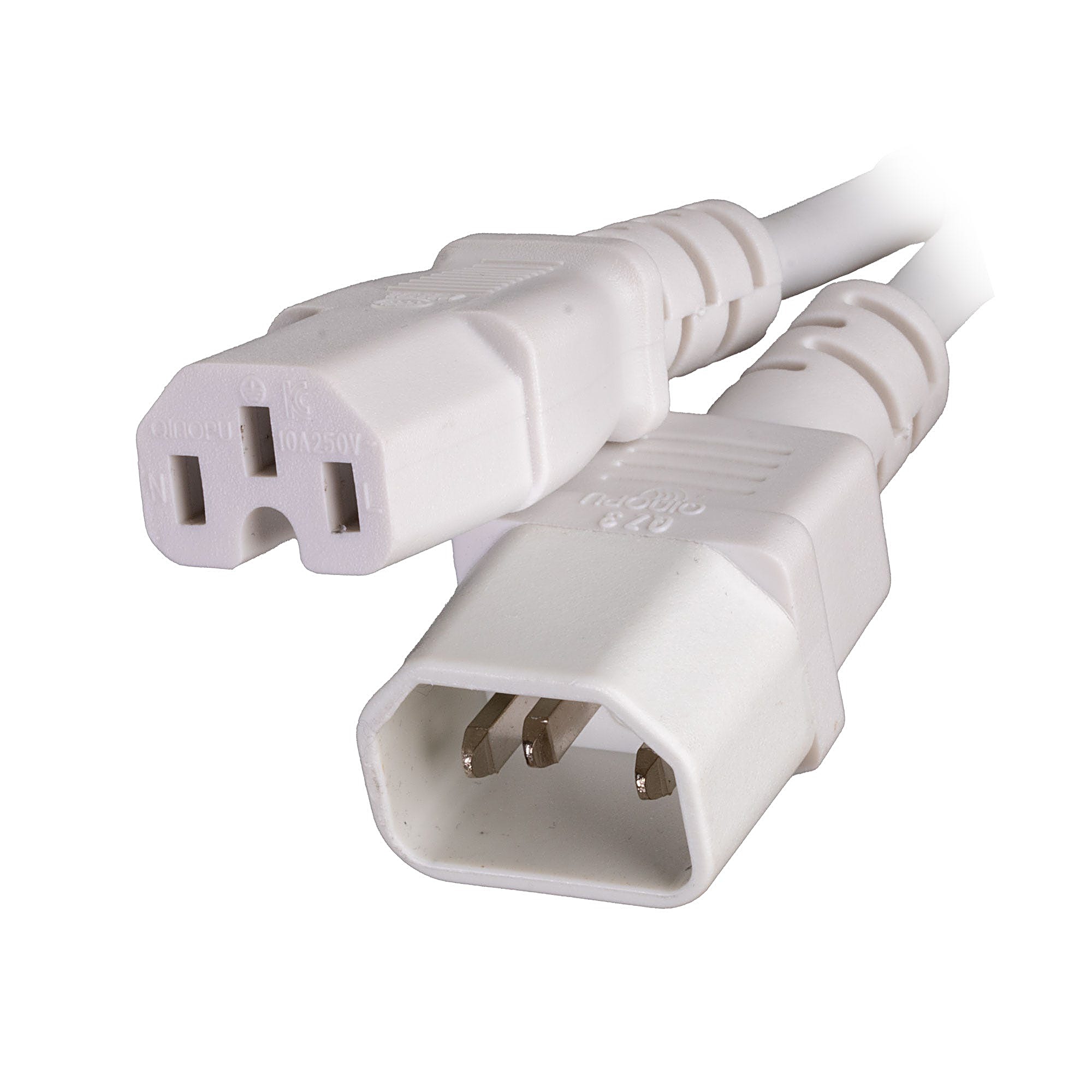 1m C14 to C15 Power Extension Cable White Rubber 0.75mm