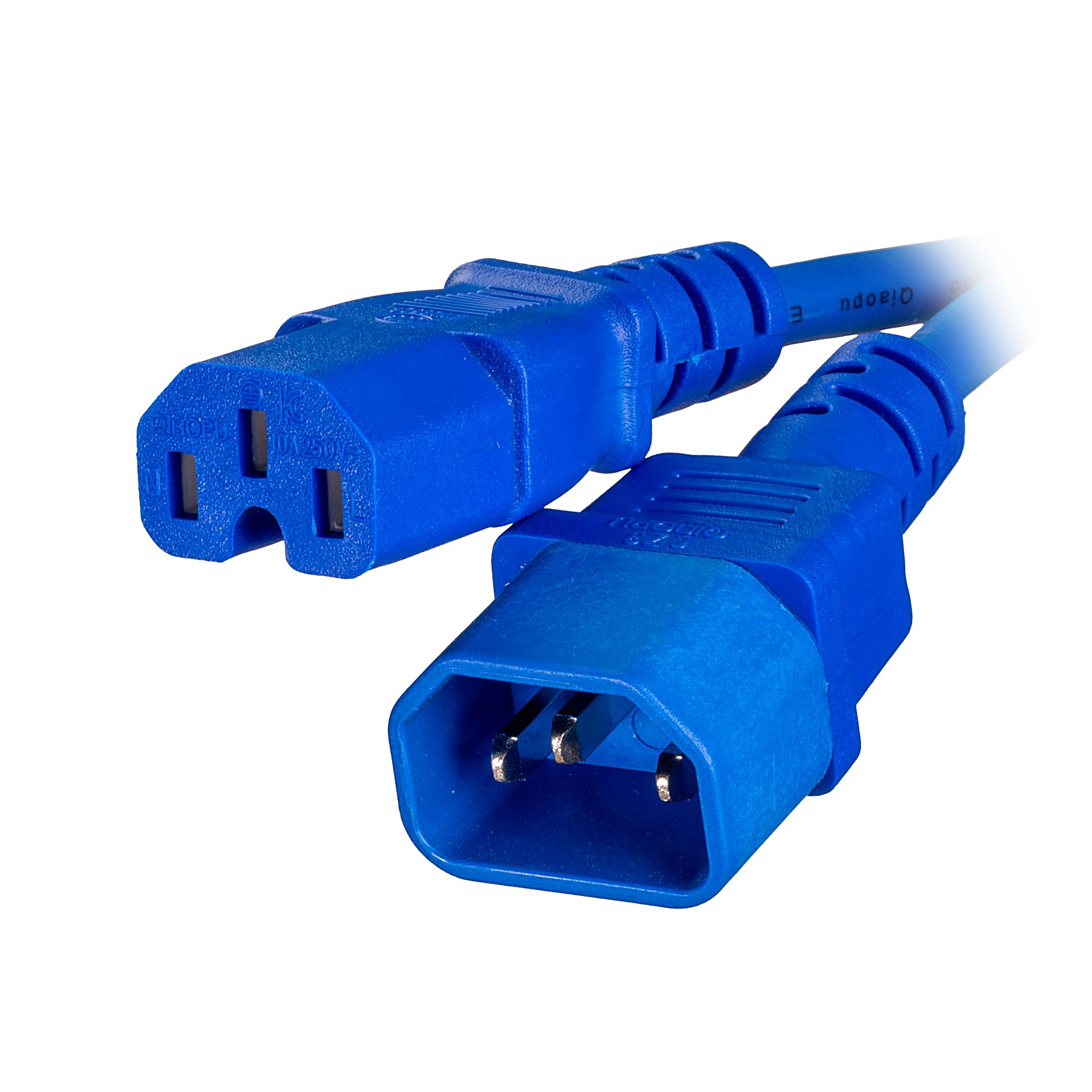 1m C14 to C15 Power Extension Cable Blue Rubber 0.75mm