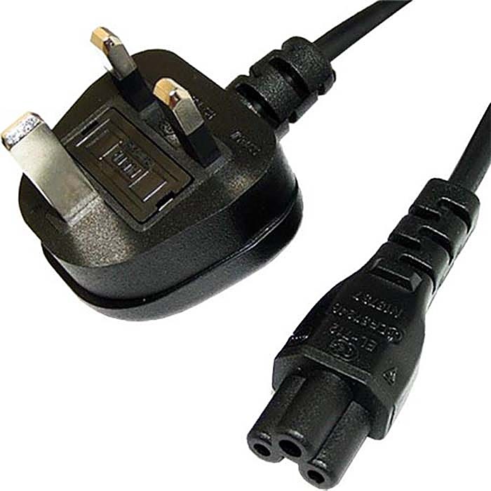 1.8m UK Plug to C5 Cloverleaf Power Cable Black PVC 0.75mm