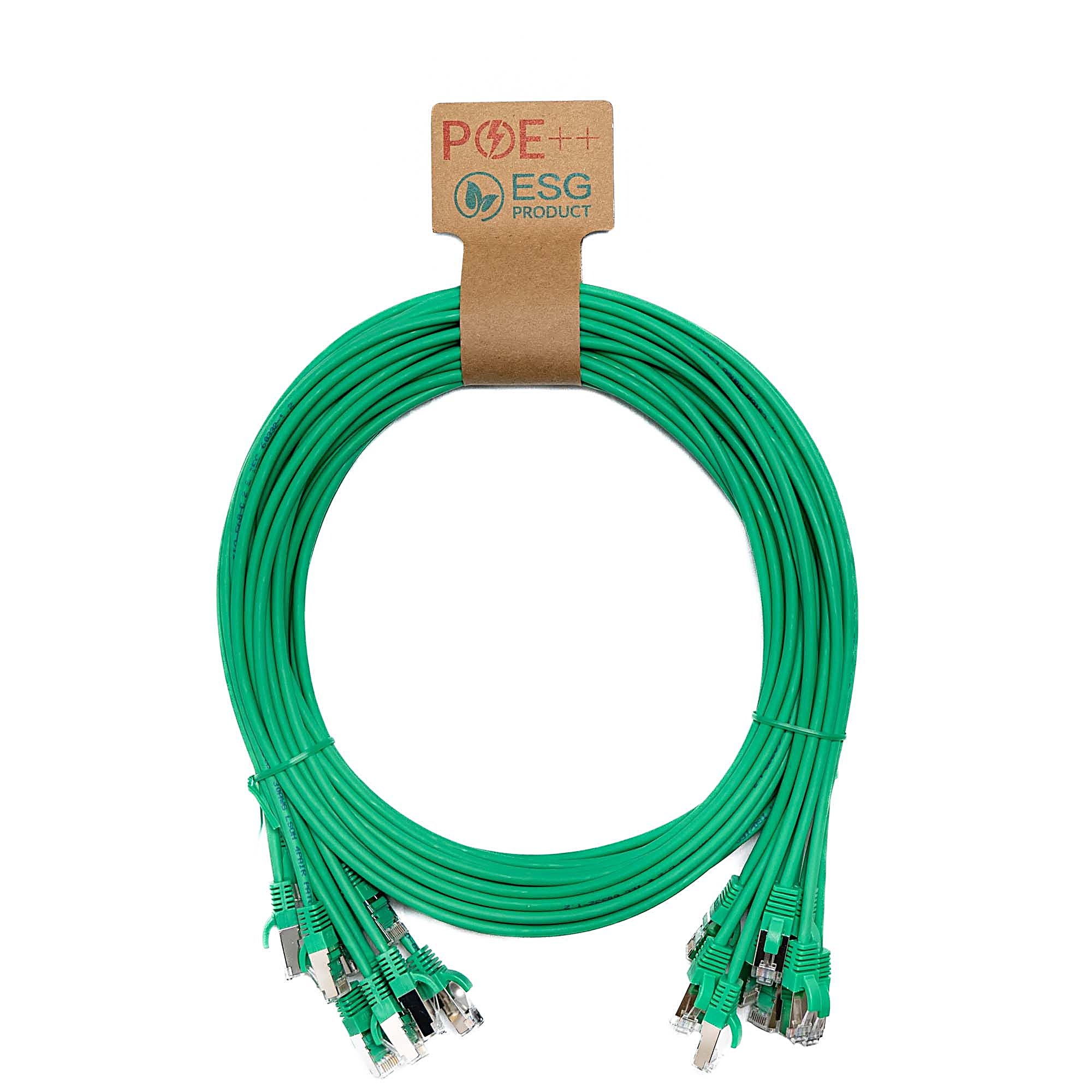 10x 2m Cat6a Patch Cable Green S/FTP LSOH 26AWG Snagless