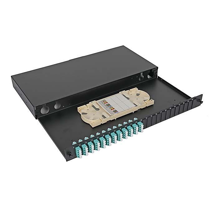 48 Fibre LC Patch Panel 1U, Loaded, OM3/OM4 Aqua