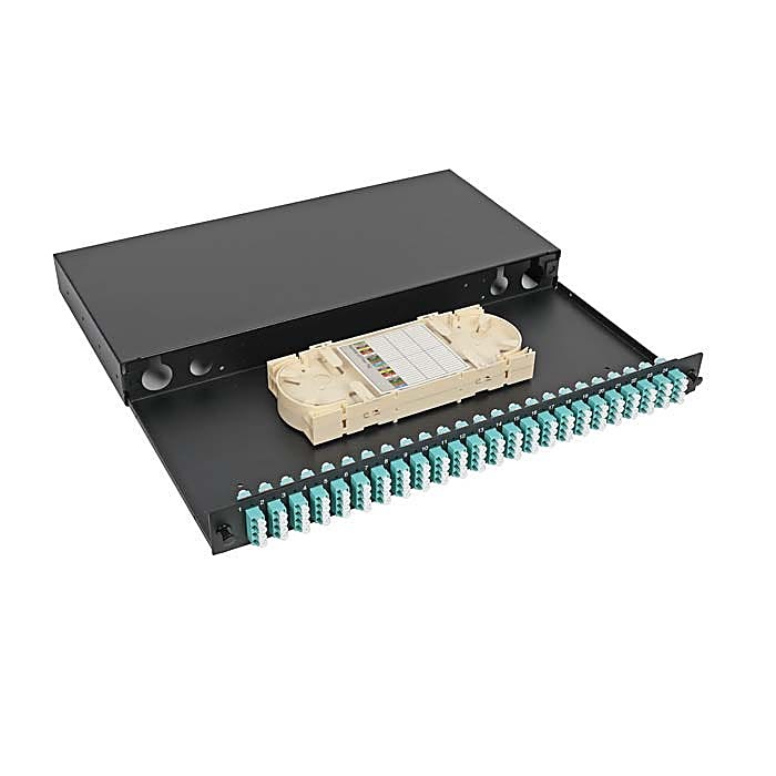 96 Fibre LC Patch Panel 1U, Loaded, OM3/OM4 Aqua