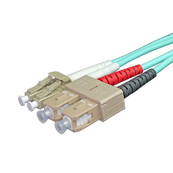 12x 5m OM3 LC to SC Fibre Patch Lead 50/125 Aqua
