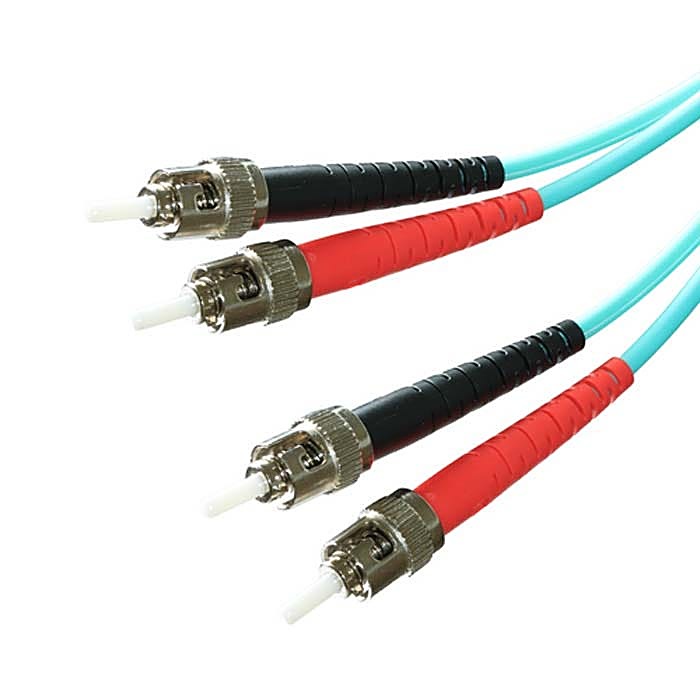 12x 1m OM3 ST to ST Fibre Patch Lead 50/125 Aqua