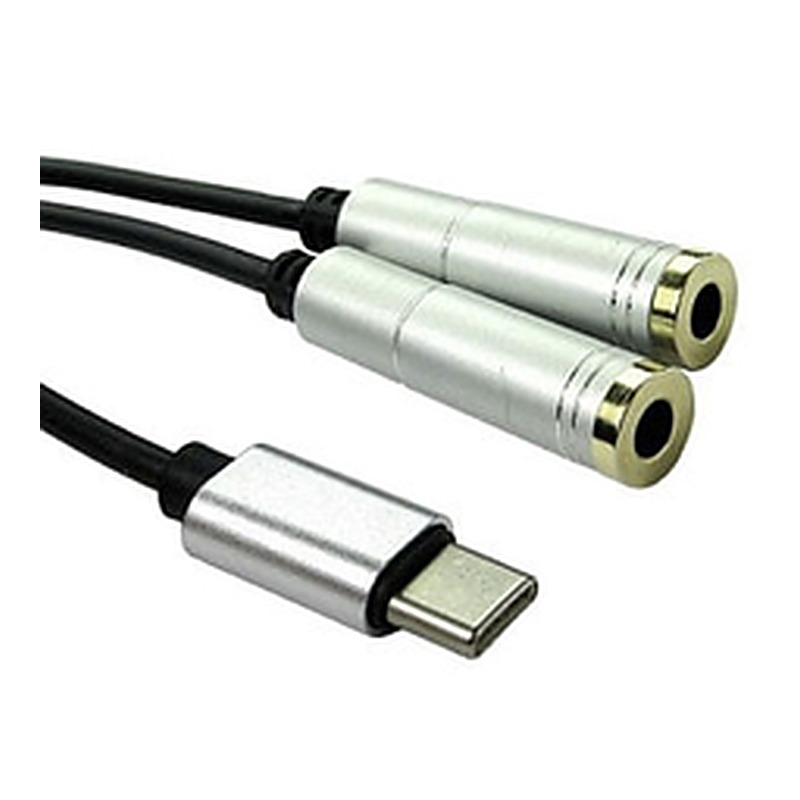 USB C to 2x 3.5mm Audio Splitter Cable, 30cm, Passive