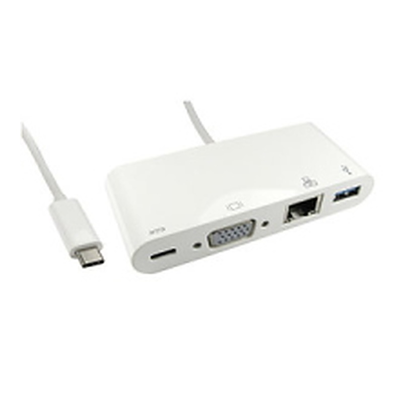USB Type-C to VGA, Ethernet & USB Adapter with Power Delivery