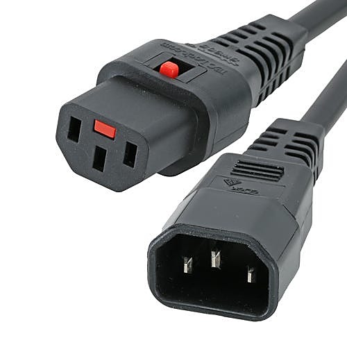 0.5m Locking C14 to C13 Power Lead 10A, IEC Lock, Black