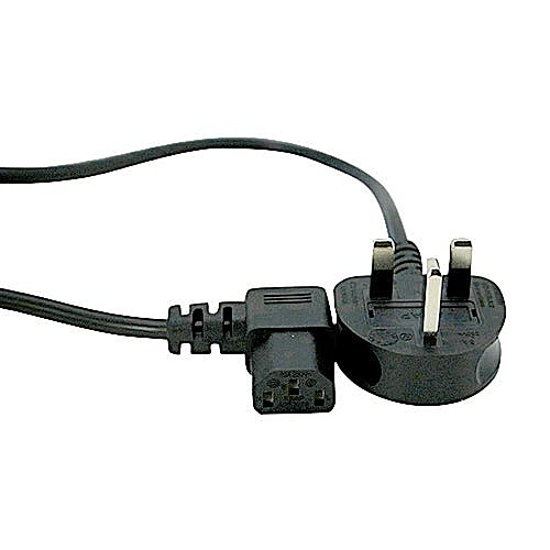 3m UK Plug to C13 Right Angle Power Cable Black PVC 0.75mm