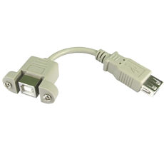 USB B Panel Mount Stub Cable to USB A Female