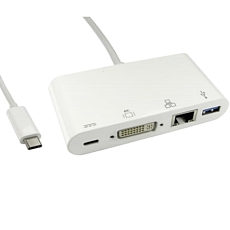 USB C to DVI, USB, Ethernet Adapter with Power Delivery