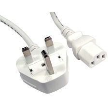White UK Mains to IEC C13 Power Cable 1.8m